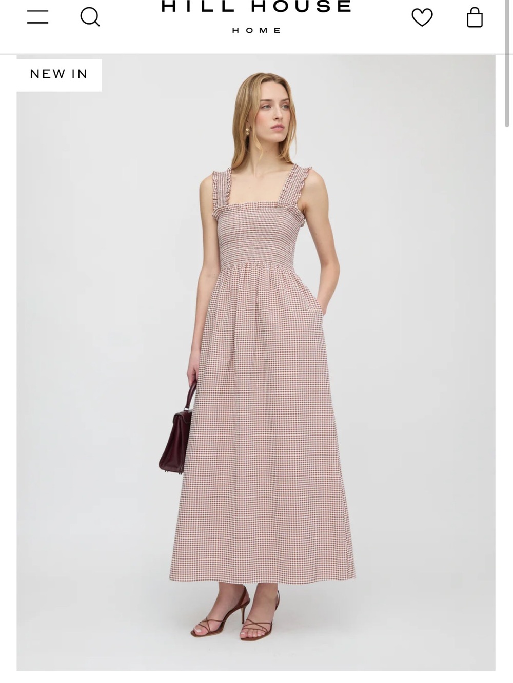 Hill House Ashlyn Nap Dress in Cognac Gingham Smocked Midi Dress small - Picture 3 of 10
